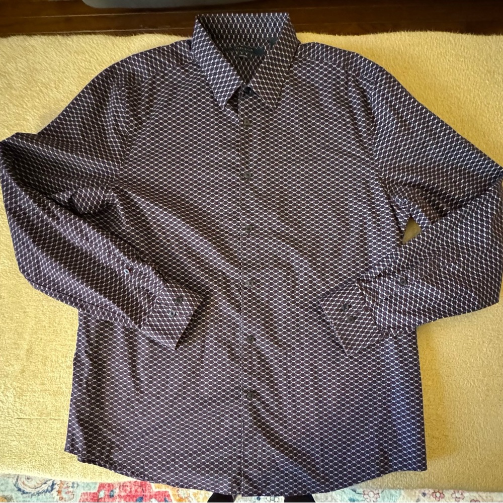 Perry Ellis Deep Wine and White Patterned Shirt